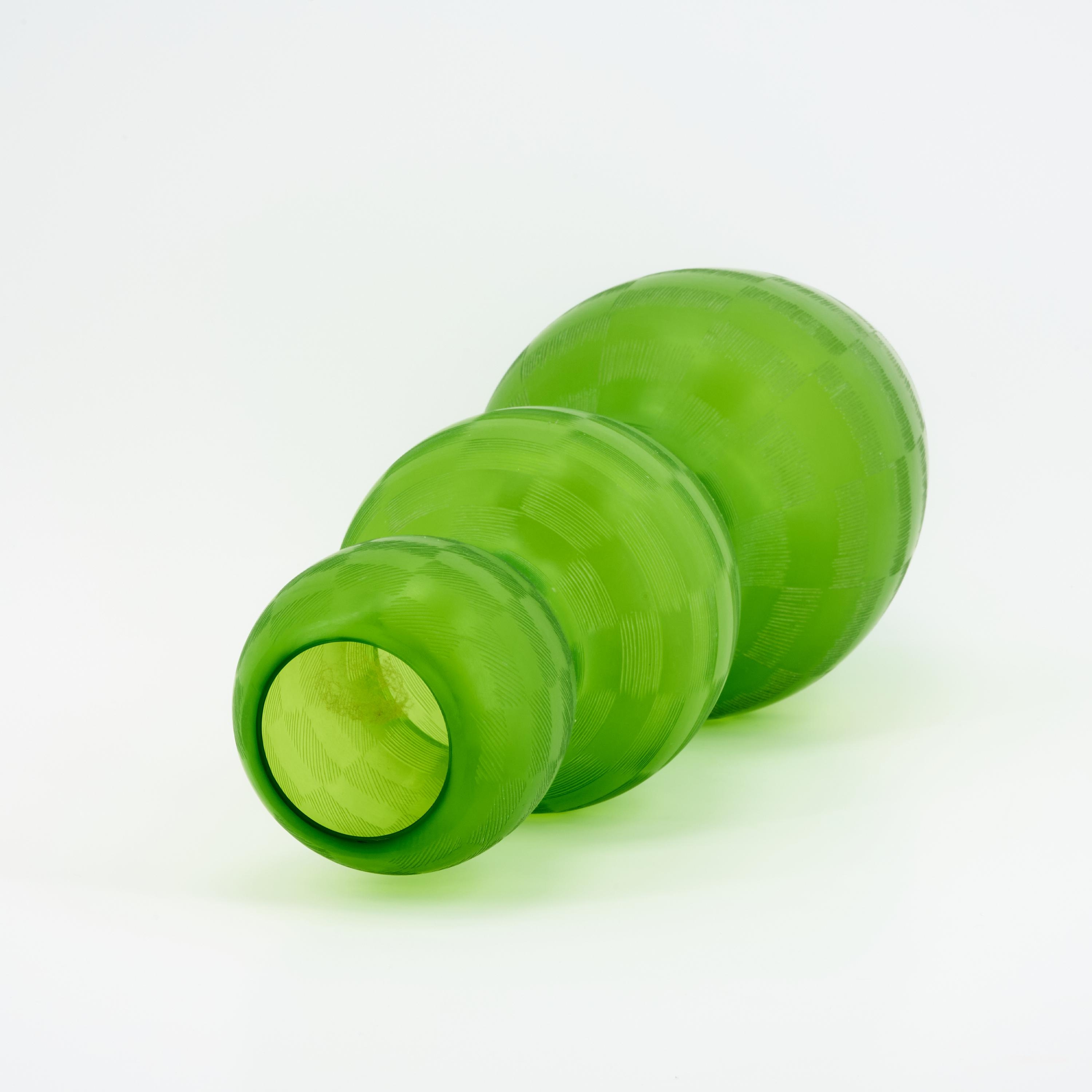 Artwork by Philip Baldwin & Monica Guggisberg, LARGE GLASS VASE "FIGURA ALTA, Made of Lime-green overlaid glass