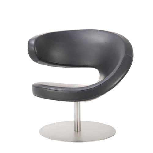 Artwork by Olav Eldøy, Black leather contoured seat on steel base, Made of Black leather contoured seat on steel base