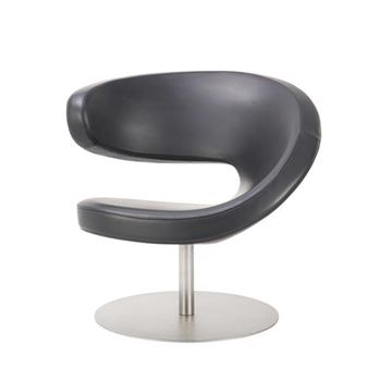Black leather contoured seat on steel base - Olav Eldøy