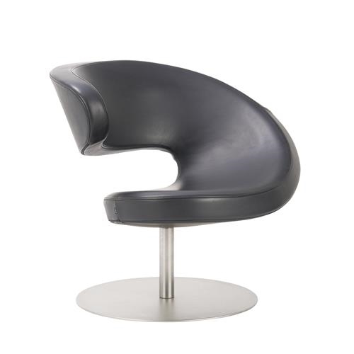 Artwork by Olav Eldøy, Black leather contoured seat on steel base, Made of Black leather contoured seat on steel base