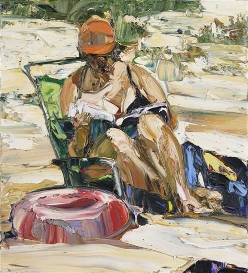Artwork by Nicholas Harding, Beach Life (Swim Ring and Magazine, Made of oil on linen