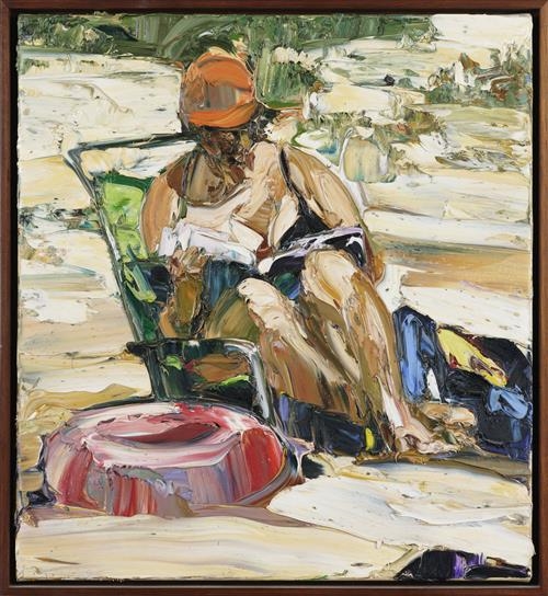 Artwork by Nicholas Harding, Beach Life (Swim Ring and Magazine, Made of oil on linen