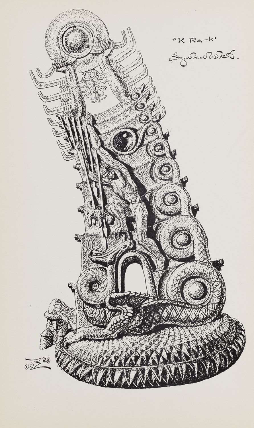 Artwork by Stanislaw Szukalski, Monument to K Ra-k, Made of cynkografia/paper