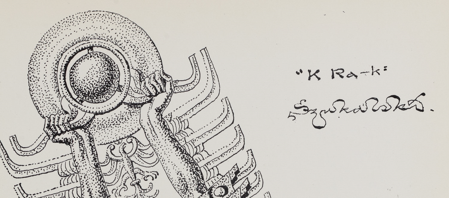 Artwork by Stanislaw Szukalski, Monument to K Ra-k, Made of cynkografia/paper