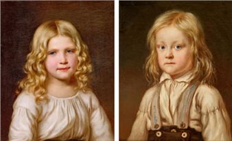 Mädchen- und Knabenbildnis. Gegenstücke - Johannes Mettler