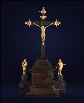 ESCUELA RENACENTISTA DEL ESCORIAL DEL SIGLO XVI - Espectacular Calvario en ébano y bronce dorado con "Cristo Vestido" del vaciado de Miguel Ángel Buonarroti - Miguel Ángel