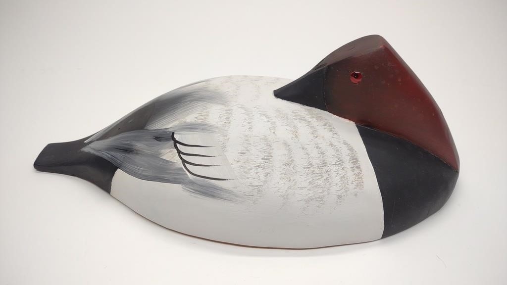 Artwork by Doug Gates, Doug Gates Preening Canvasback Drake Duck Decoy, Made of canvas