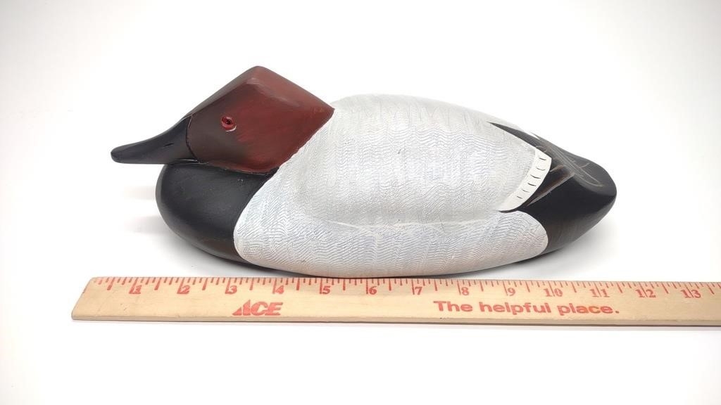 Artwork by Doug Gates, Doug Gates Tucked Head Canvasback Drake Duck Decoy, Made of glass