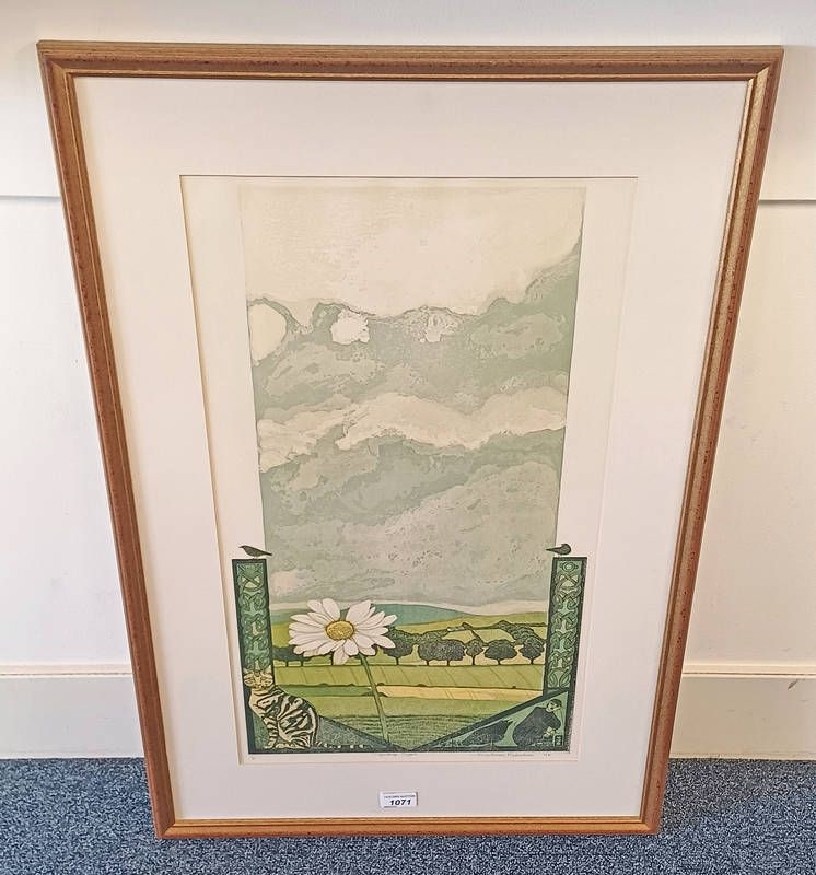 Artwork by Barbara Robertson, goodbye piglett, Made of linocut print