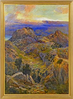 (1866 Mönchengladbach - 1947 Rom) Landschaft in den Albaner Bergen Großformatige, in hellem, leuchtendem Kolorit gemalte, impressionistische Landschaft, in der Roeder das südliche Licht einfing - Max Roeder