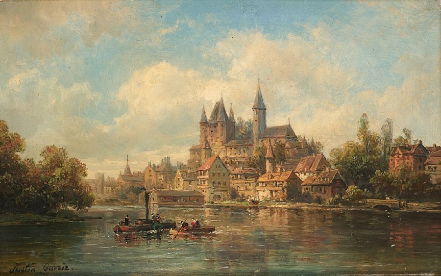 Artwork by Pierre Justin Ouvrié, Château au bord de l’Aar., Made of oil on panel