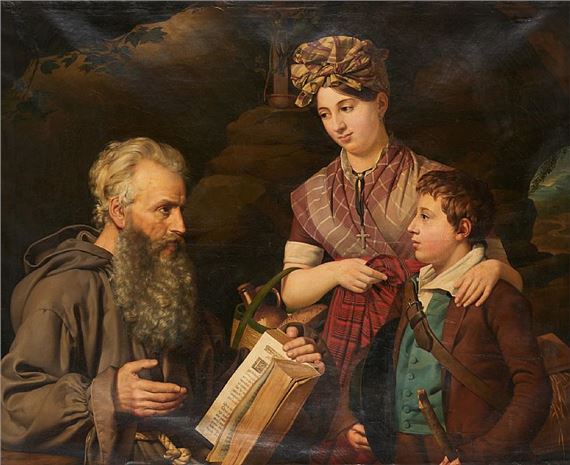 Scène italienne, la visite au capucin. by Michel Ghislain Stapleaux, 1828