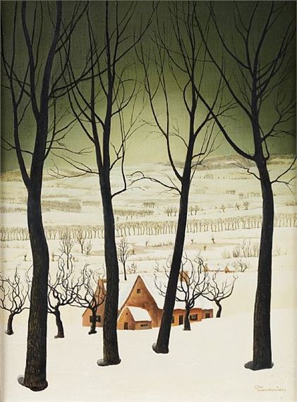 Arbres dans la campagne enneigée. - Armand Tavernier