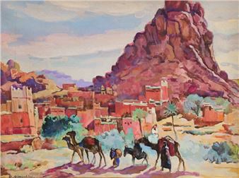 Caravan in front of Moroccan kasbhas - Robert Génicot