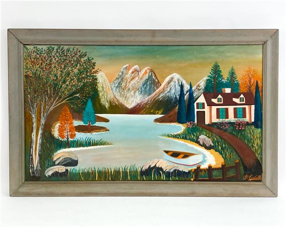 P. COVIELLO FOLK ART LANDSCAPE O/C PAINTING by P. Coviello