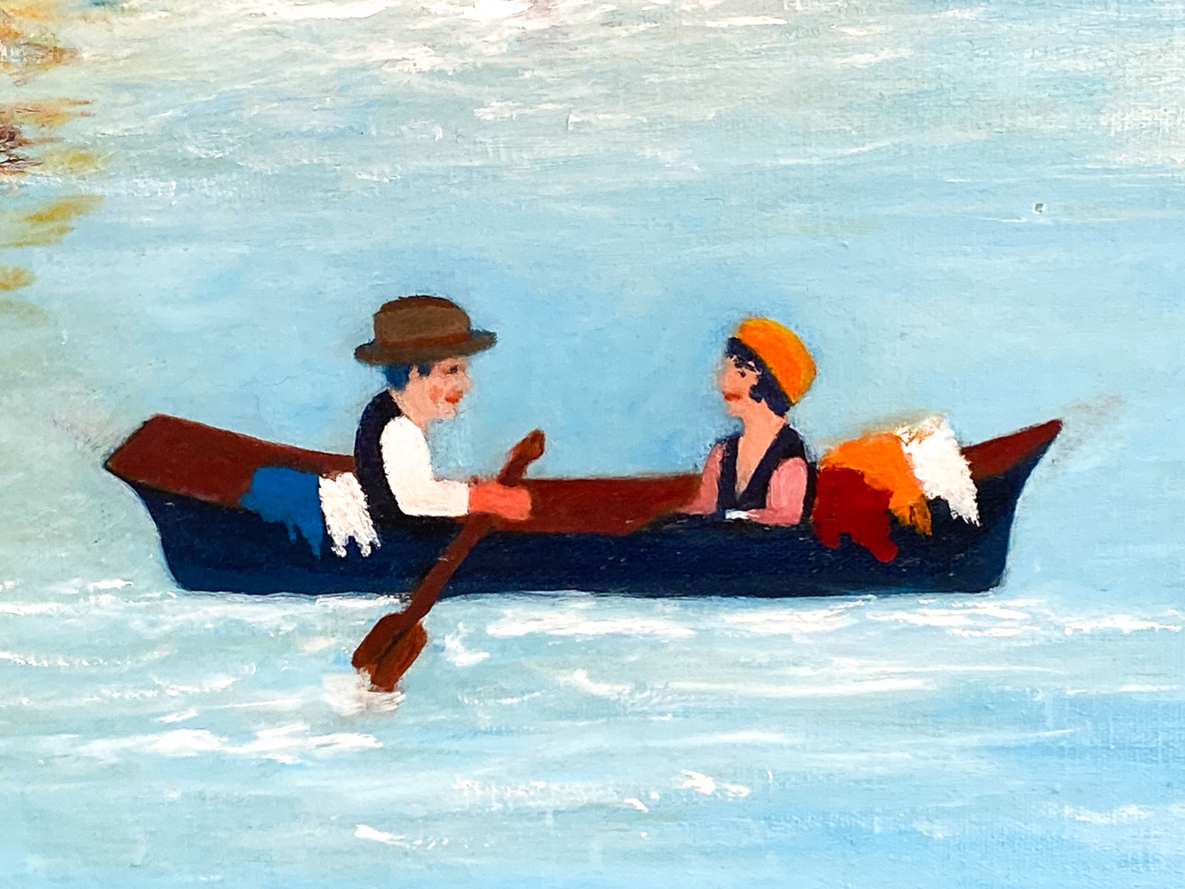 Artwork by P. Coviello, P. COVIELLO 20TH CENTURY FOLK ART O/C PAINTING, Made of Oil on canvas with blue decorated wood