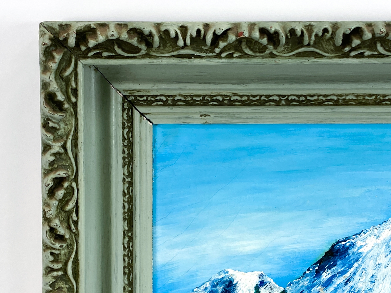 Artwork by P. Coviello, P. COVIELLO 20TH CENTURY FOLK ART O/C PAINTING, Made of Oil on canvas with blue decorated wood