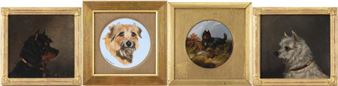 Four Portraits of Terriers, Oil on Board - Jennifer W. Pierson