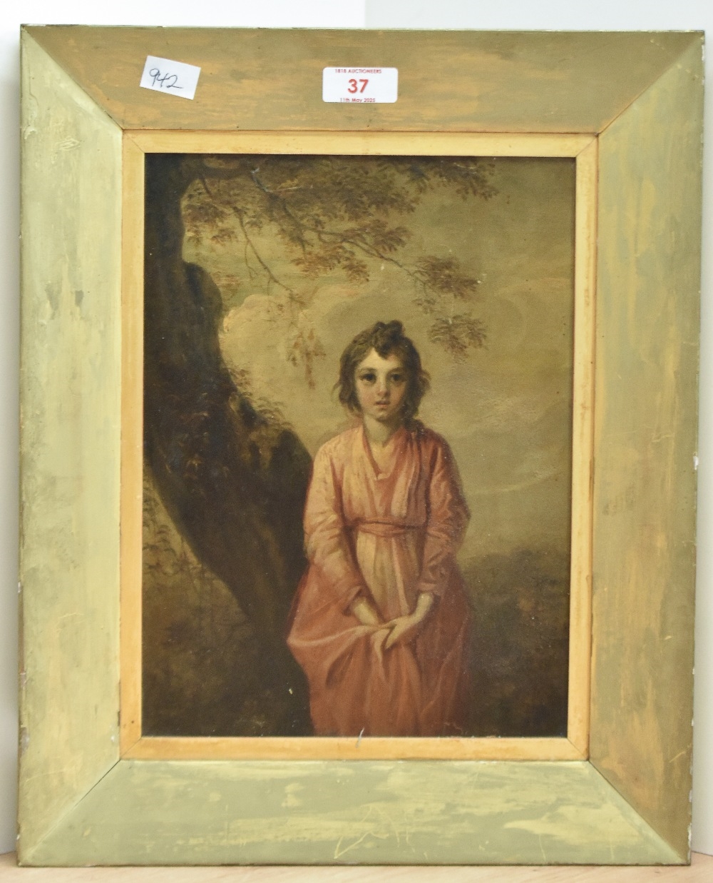 Artwork by JR, portrait of a young girl resting against a tree, Made of oil on panel