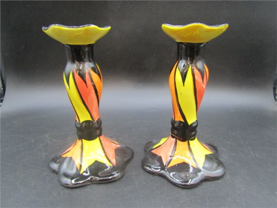 A pair of Lorna Bailey Chedwyn candlesticks 17cmH signed to base by Lorna Bailey