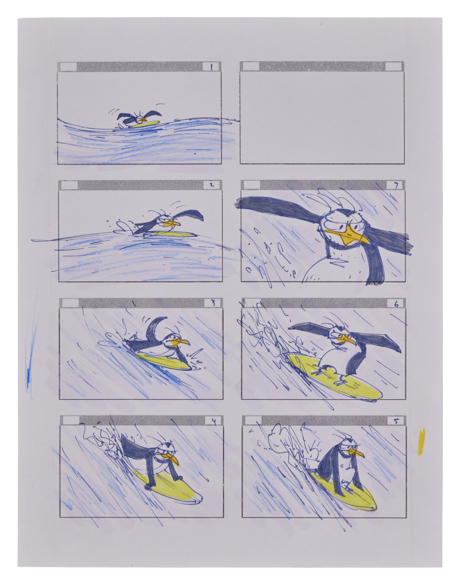 Artwork by Cody Cameron, Sylvain Deboissy, SURF'S UP, Made of Orange pencil on white paper