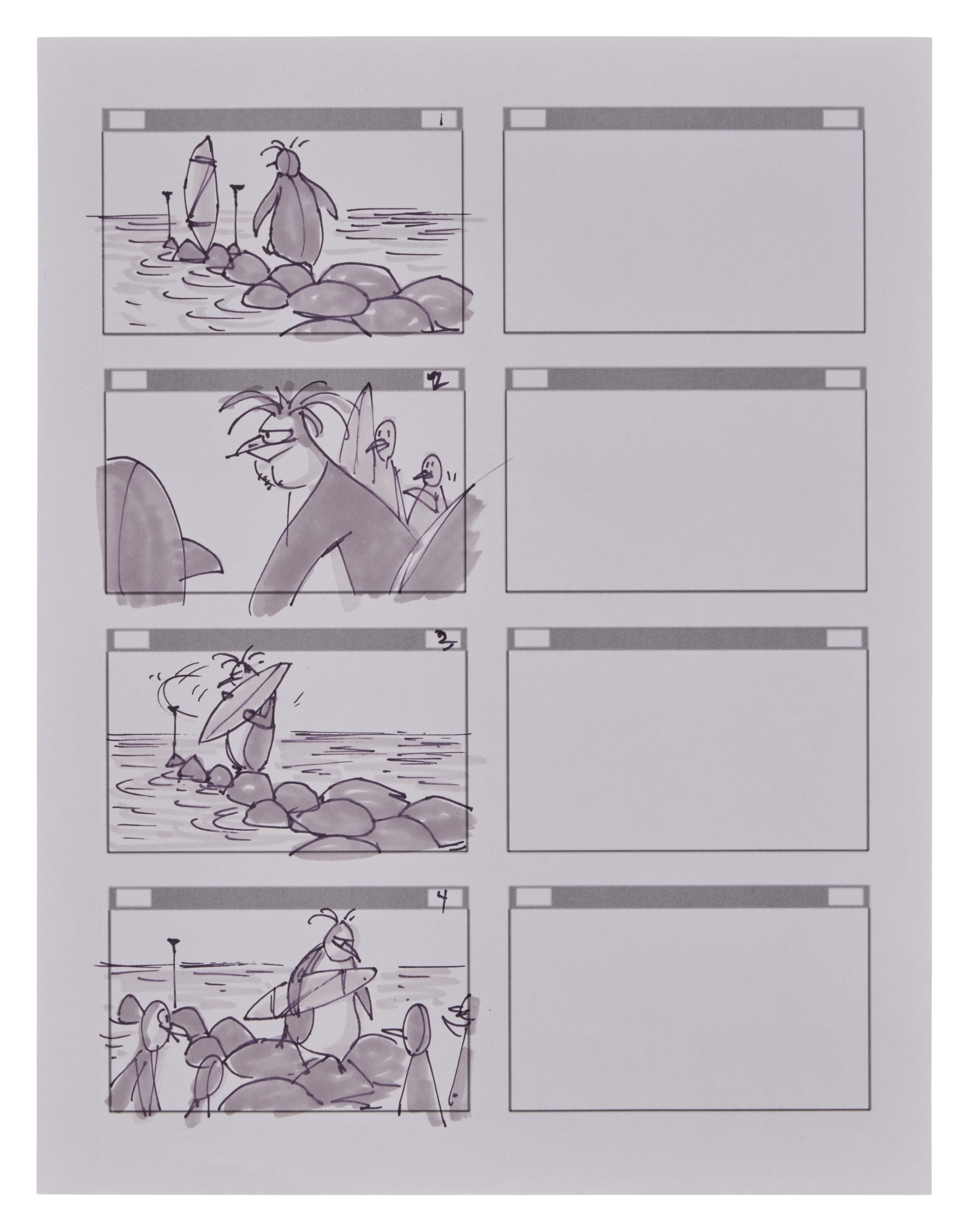 Artwork by Cody Cameron, Sylvain Deboissy, SURF'S UP, Made of Orange pencil on white paper