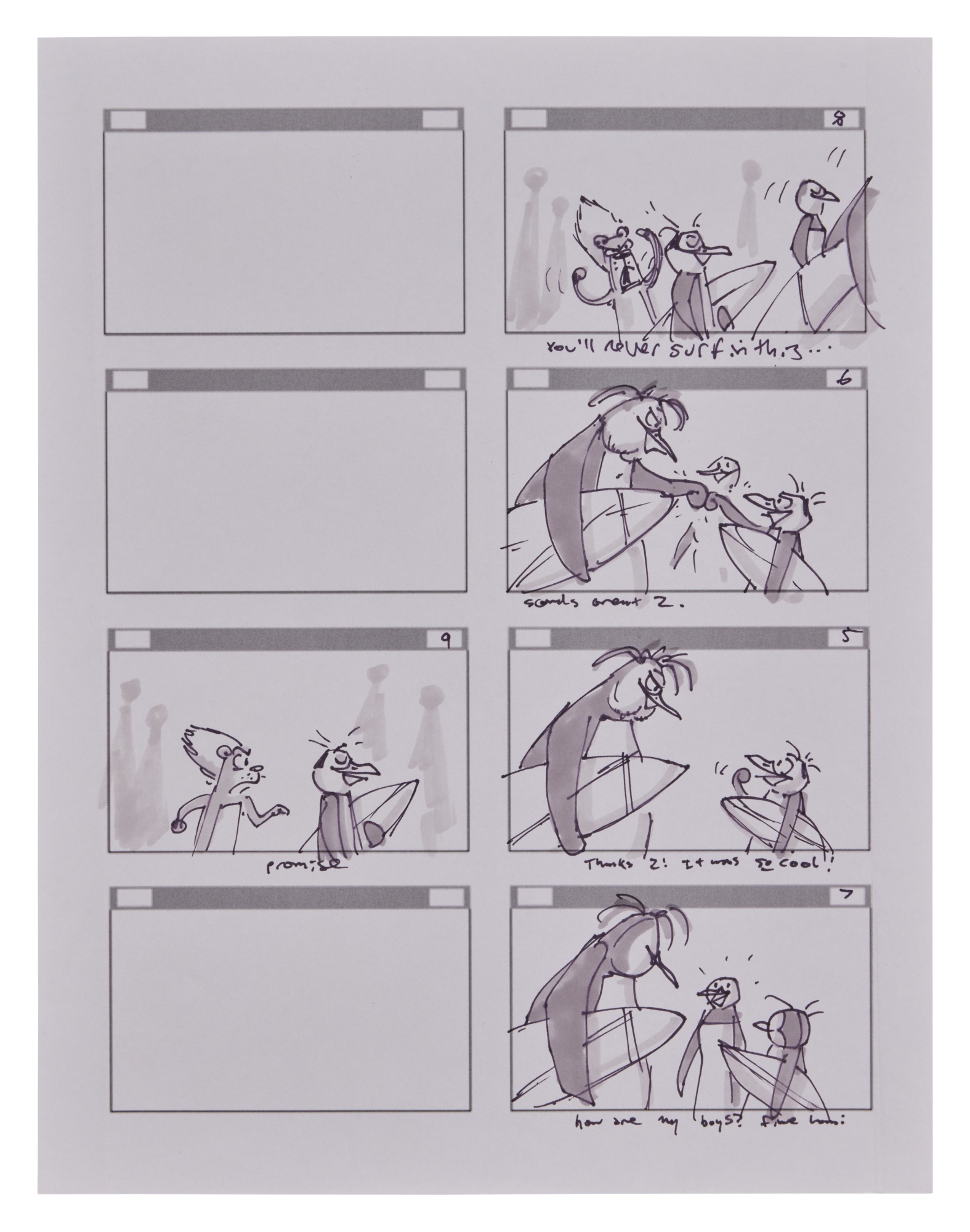 Artwork by Cody Cameron, Sylvain Deboissy, SURF'S UP, Made of Orange pencil on white paper