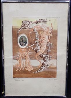 Composition surréliste de personnages avec une femme en médaillon - Antonio de Totero