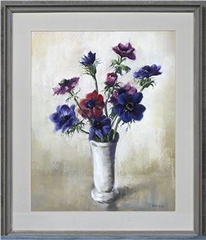 “Bloemenstilleven”, een schilderij, gouache op papier, gesigneerd Valckx - Petrus Valckx