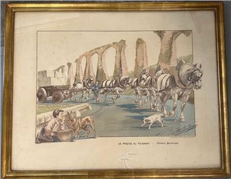 Le fardier au tournant - Boulonnais horses  37 x 52 cm without margins - Albert Feuillastre