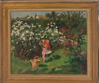 Chair in the garden  signed lower right 54 x 65 cm - Olga Mischkine