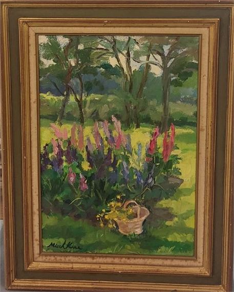 Basket in the garden  signed lower left 55 x 38 cm by Olga Mischkine