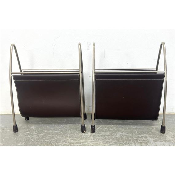 MANUAL | Pair Mid Century Style Leather Sling Magazine Racks. Heavy ...