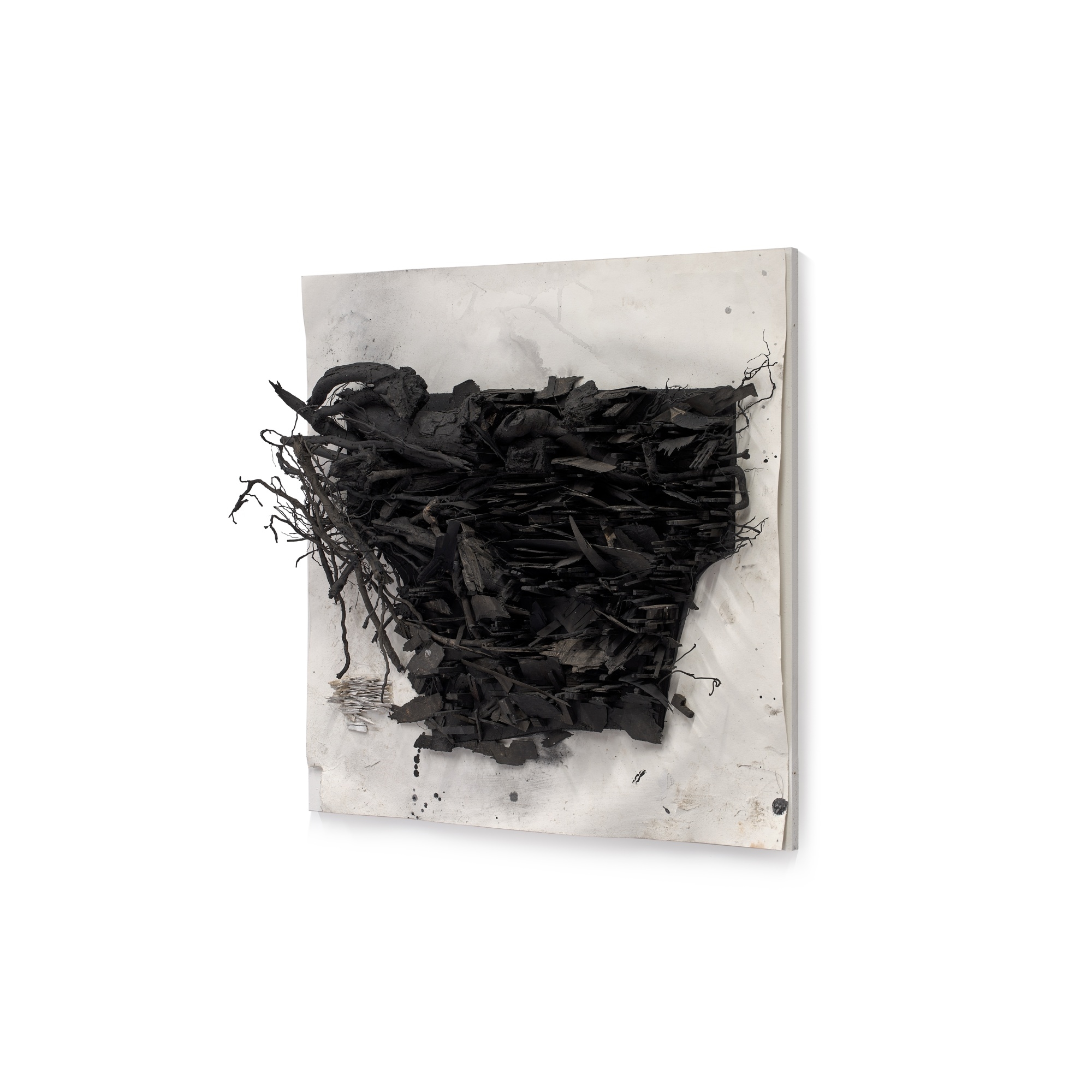 Artwork by Leonardo Drew, Number 129D, Made of collage on paper in Plexiglas box