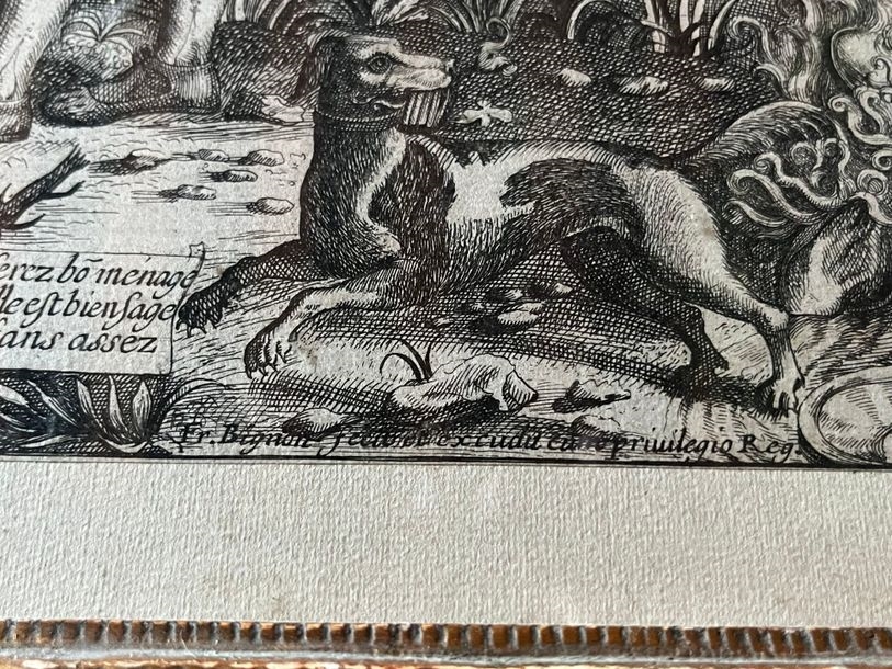 Artwork by Francois Bignon, The village wedding of Gombault and Macée, procession in the village street, Made of Wood engraving