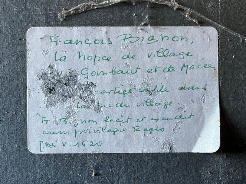 Artwork by Francois Bignon, The village wedding of Gombault and Macée, procession in the village street, Made of Wood engraving