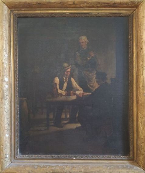 Card players by A. Petit, 19th century