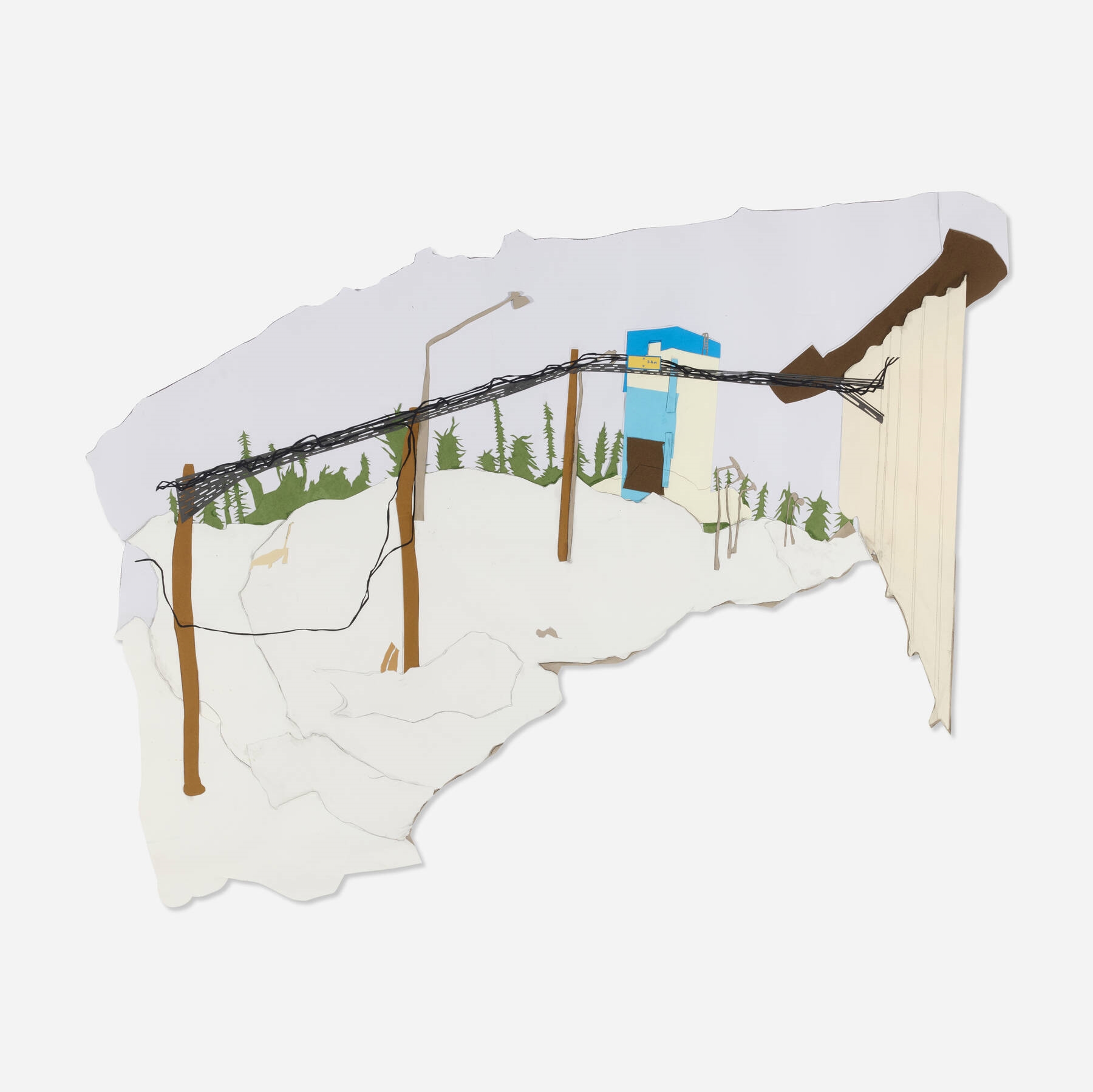 Artwork by Lisi Raskin, Project Esrange: Balloon Launch Pad, Made of paper collage with graphite