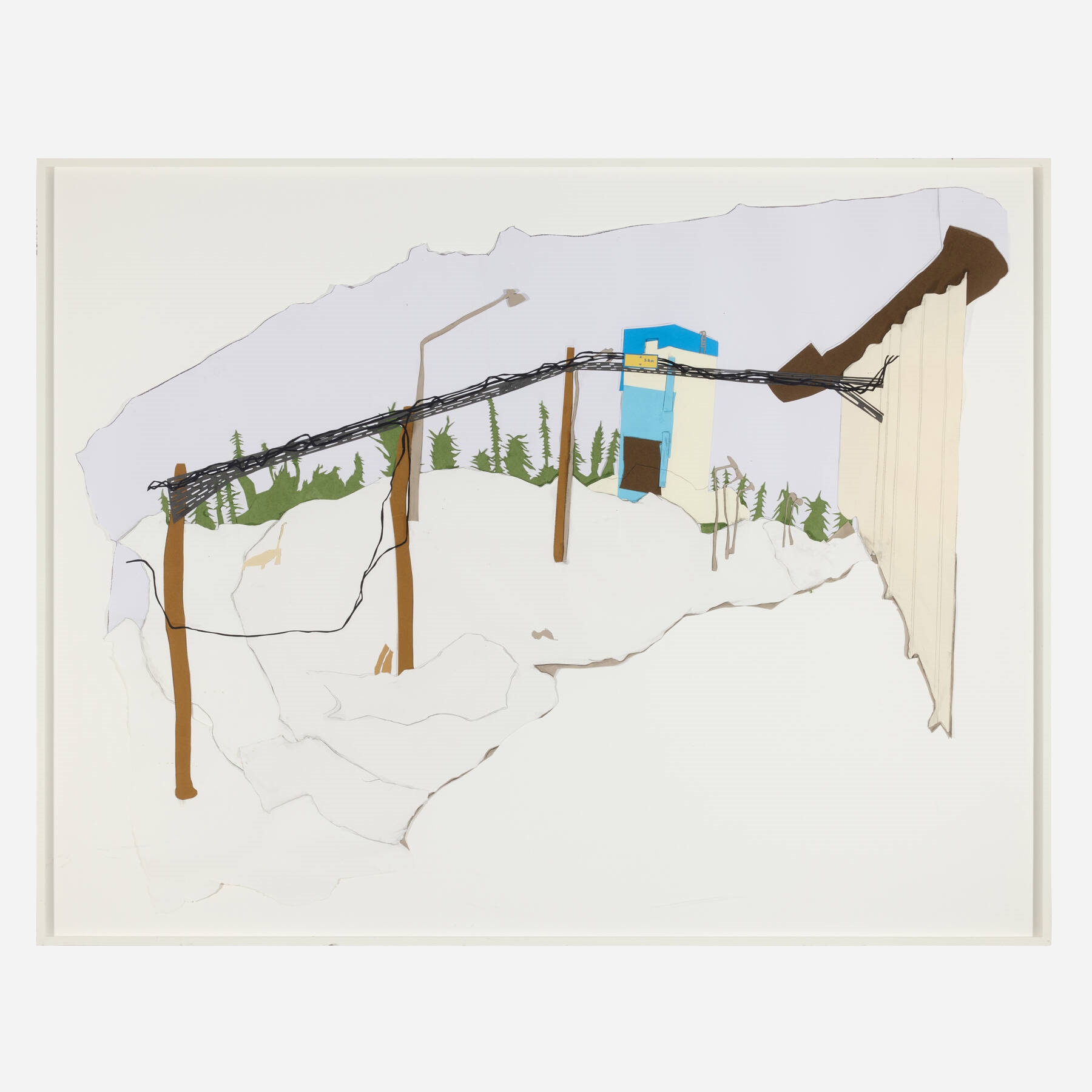 Artwork by Lisi Raskin, Project Esrange: Balloon Launch Pad, Made of paper collage with graphite