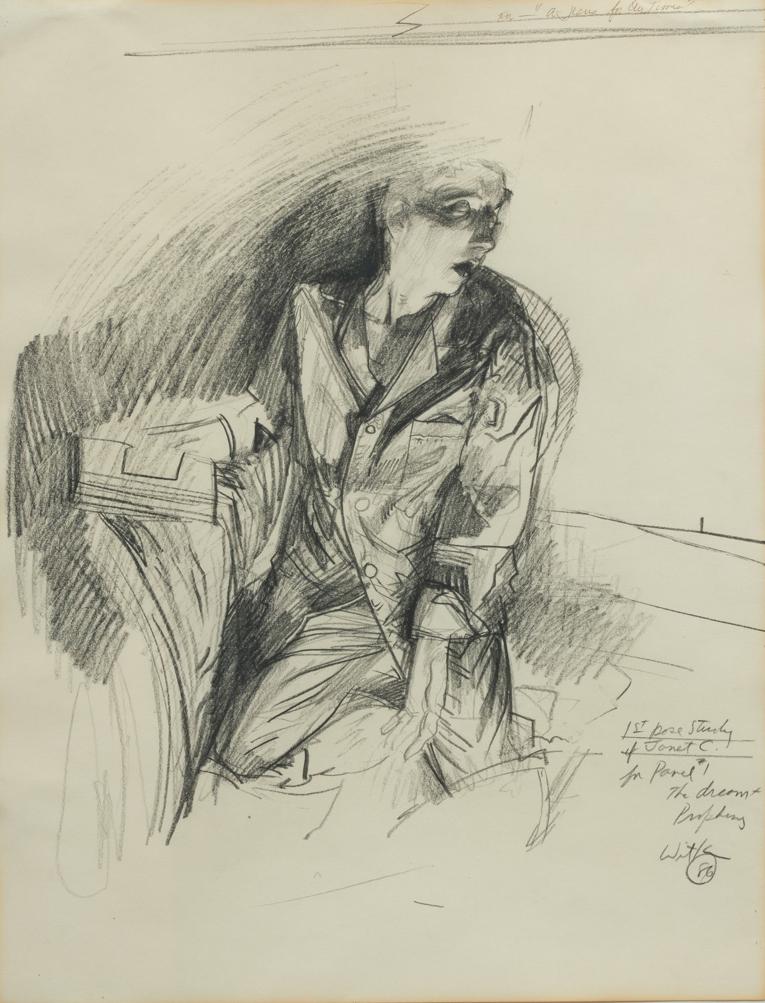 Artwork by Jerome Witkin, First Posed Study for Janet C.: Panel #1, the Dreamt Prophecy, Made of Pencil on Paper