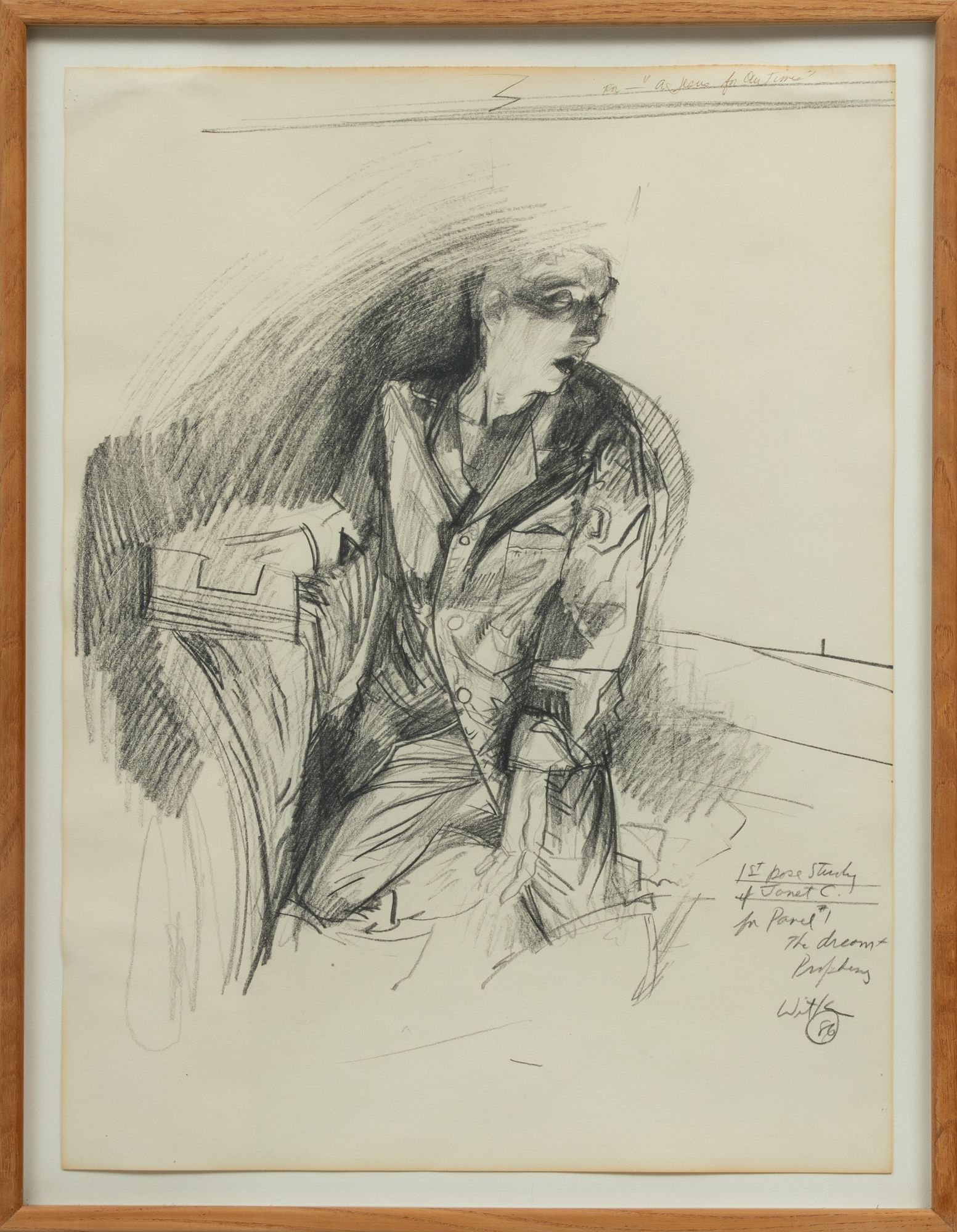 Artwork by Jerome Witkin, First Posed Study for Janet C.: Panel #1, the Dreamt Prophecy, Made of Pencil on Paper