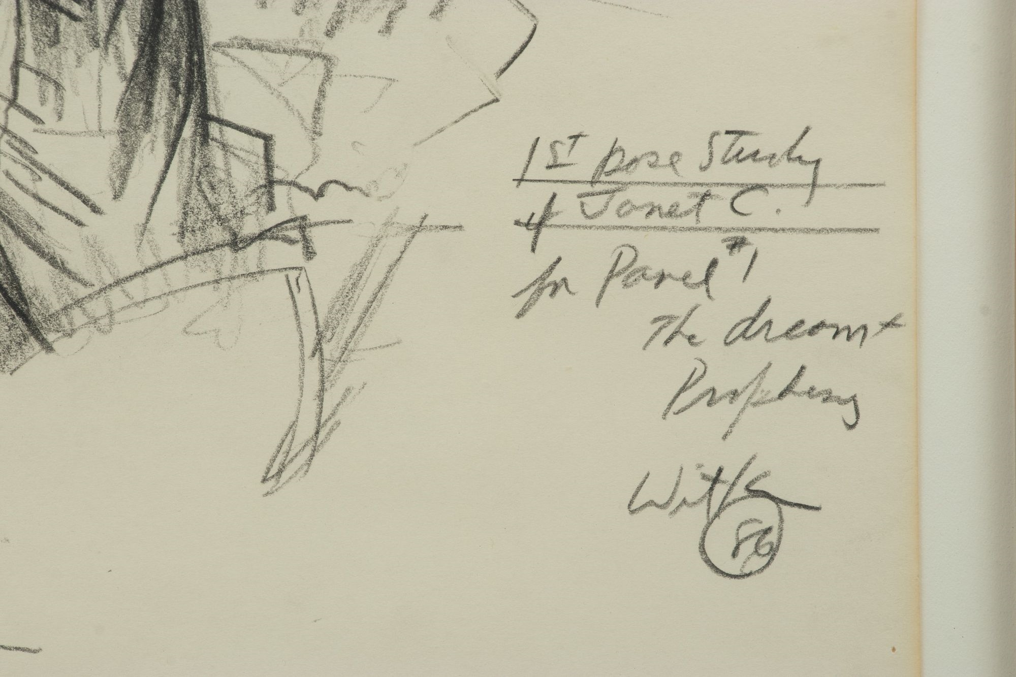 Artwork by Jerome Witkin, First Posed Study for Janet C.: Panel #1, the Dreamt Prophecy, Made of Pencil on Paper