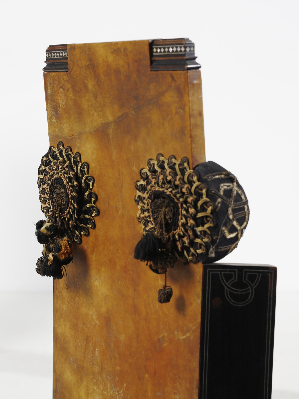 Artwork by Eugenio Quarti, Neo-Orientalist four chairs, Made of Wood, ebonized wood, mother of pearl, metal, parchment, embroidered fabric