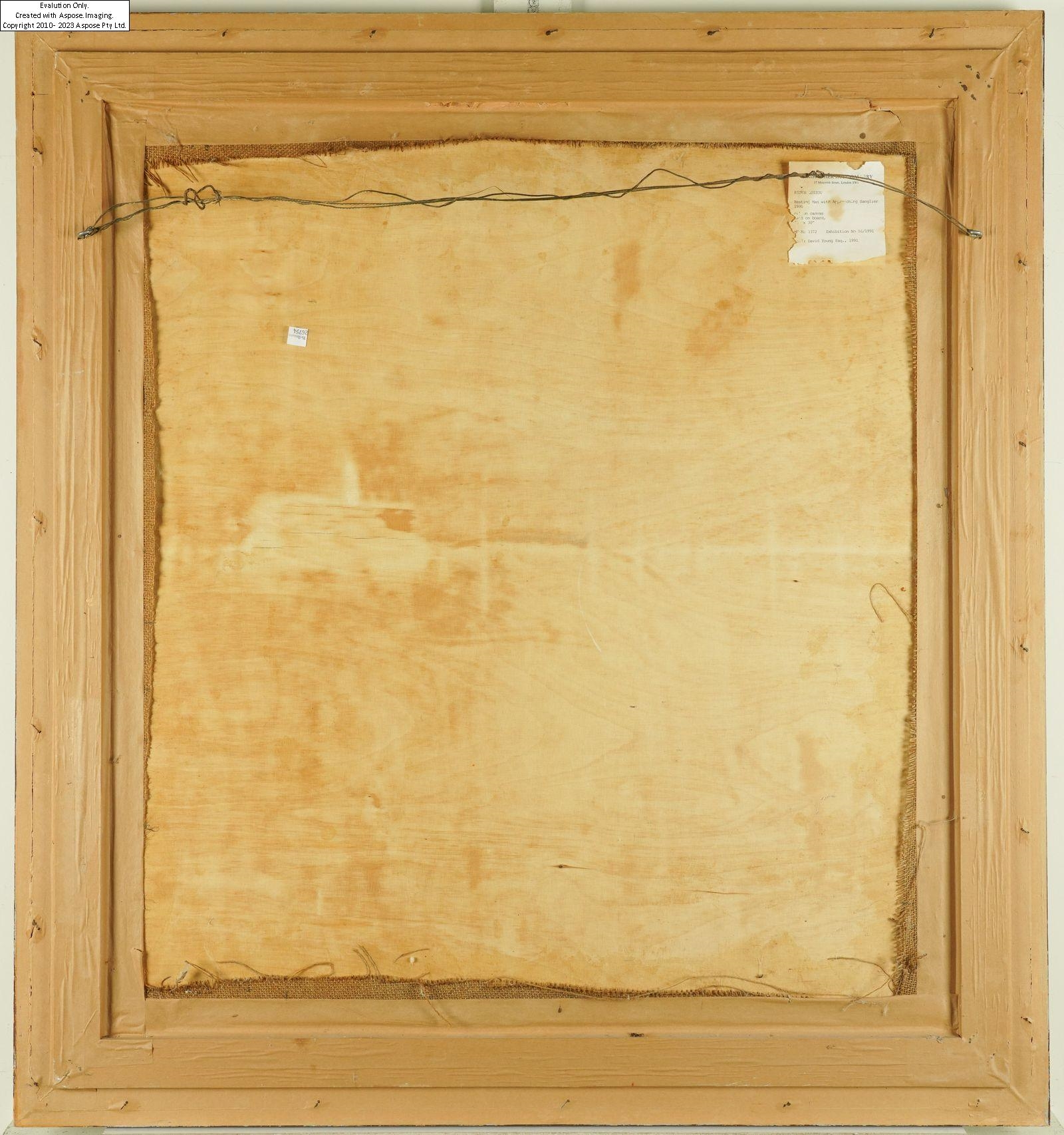 Artwork by Renos Loizou, Resting Man with Approaching Sanglier, Made of oil on canvas