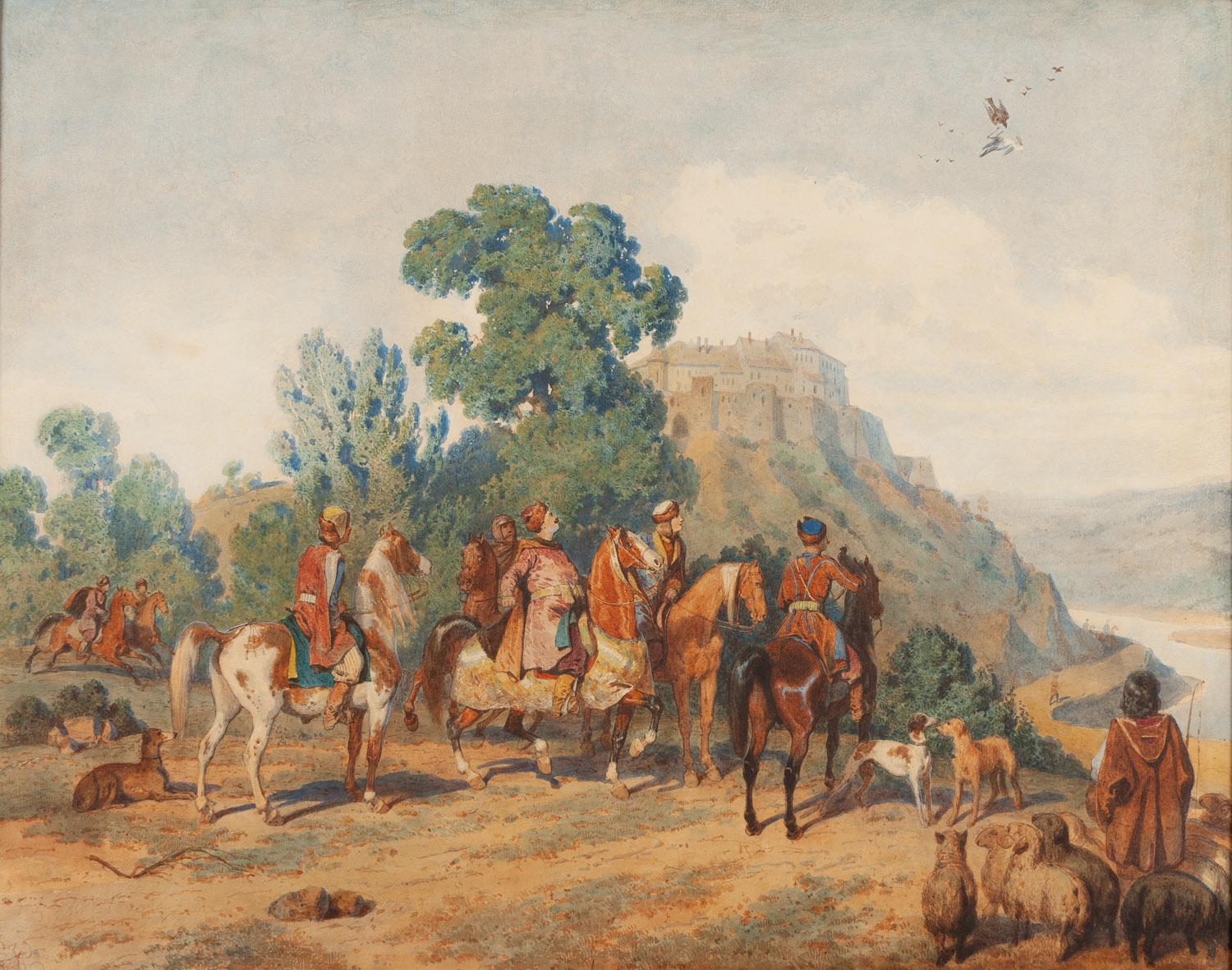 Artwork by Artur Grottger, Polowanie z sokołem" (Polowanie Jana III Sobieskiego z sokołem, Made of watercolour/paper