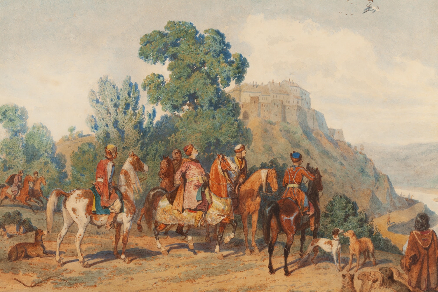 Artwork by Artur Grottger, Polowanie z sokołem" (Polowanie Jana III Sobieskiego z sokołem, Made of watercolour/paper