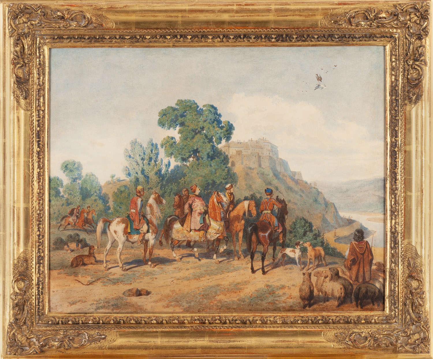 Artwork by Artur Grottger, Polowanie z sokołem" (Polowanie Jana III Sobieskiego z sokołem, Made of watercolour/paper