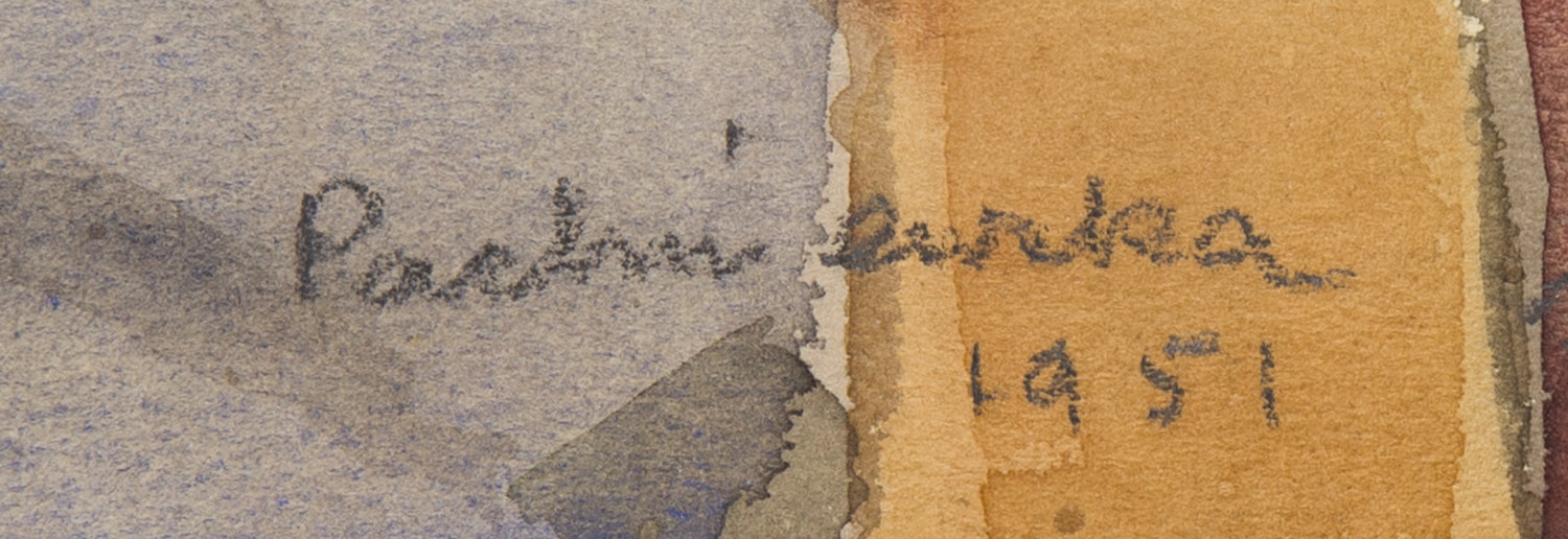 Artwork by Hanna Pachniewska-Betley, Kompozycja ze skrzypcami i maską, Made of watercolour, gouache/paper