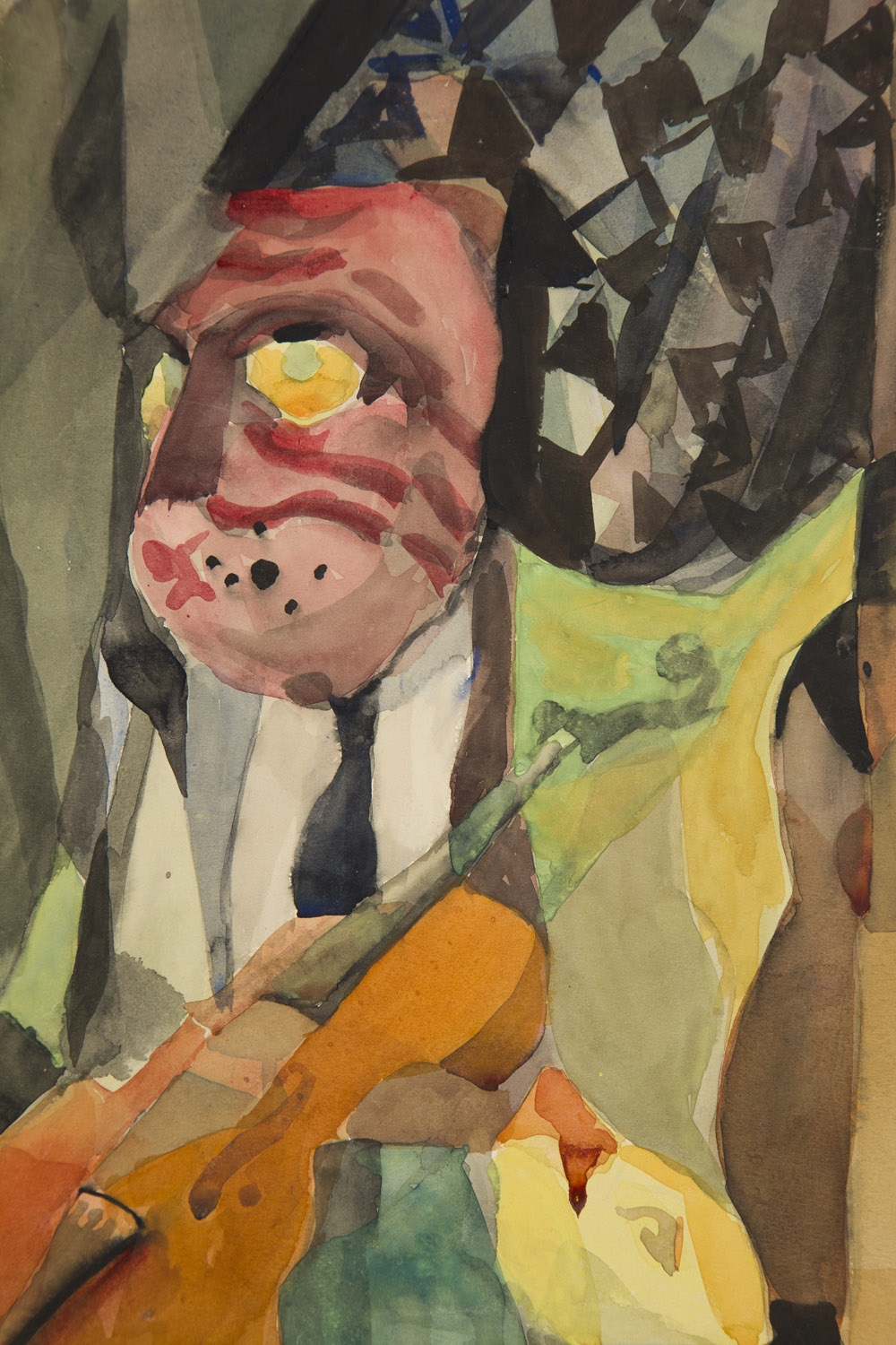 Artwork by Hanna Pachniewska-Betley, Kompozycja ze skrzypcami i maską, Made of watercolour, gouache/paper