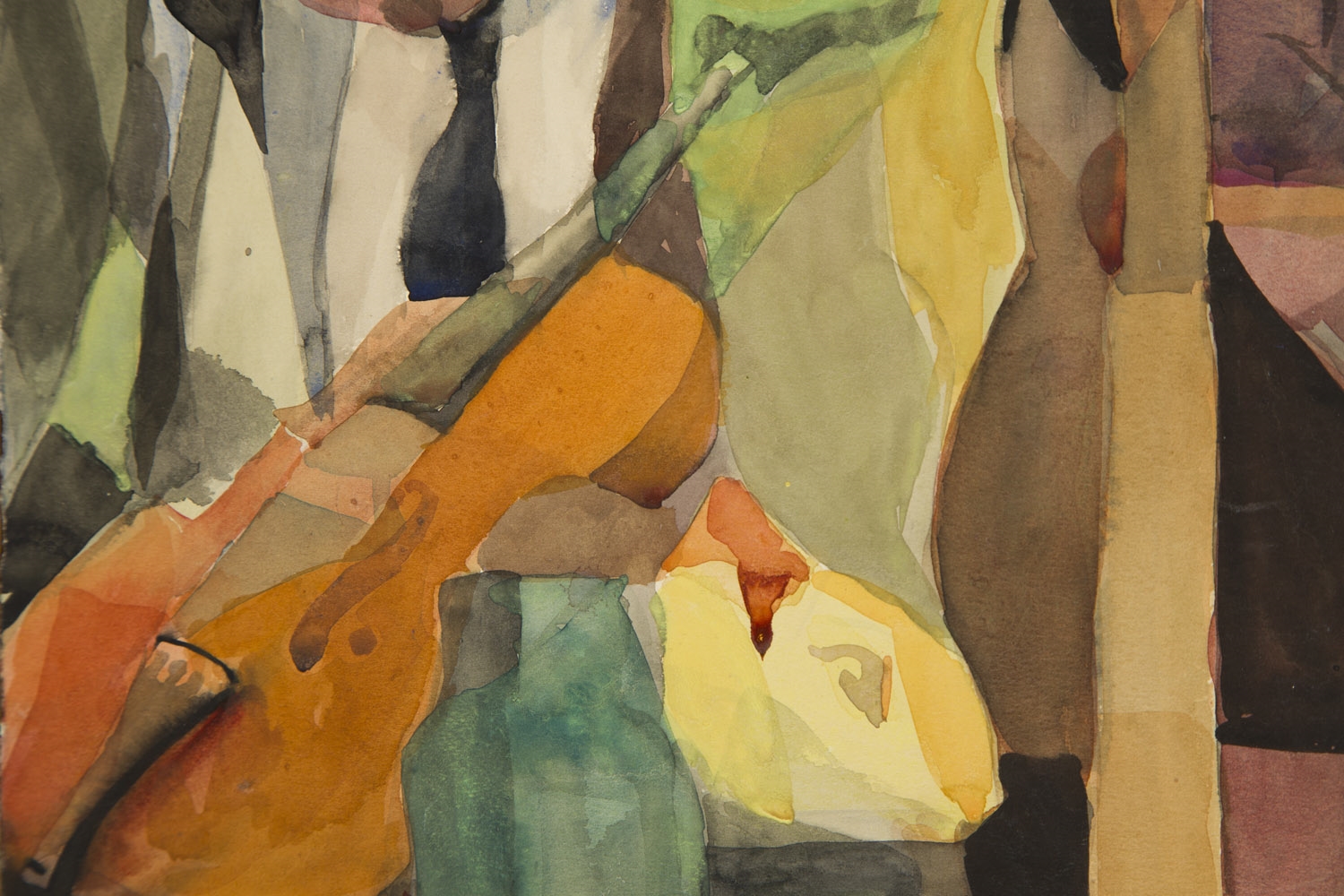 Artwork by Hanna Pachniewska-Betley, Kompozycja ze skrzypcami i maską, Made of watercolour, gouache/paper